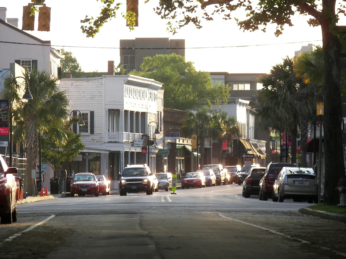 Bay Street in downtown Beaufort, South Carolina near the waterfront and historic hotel district.