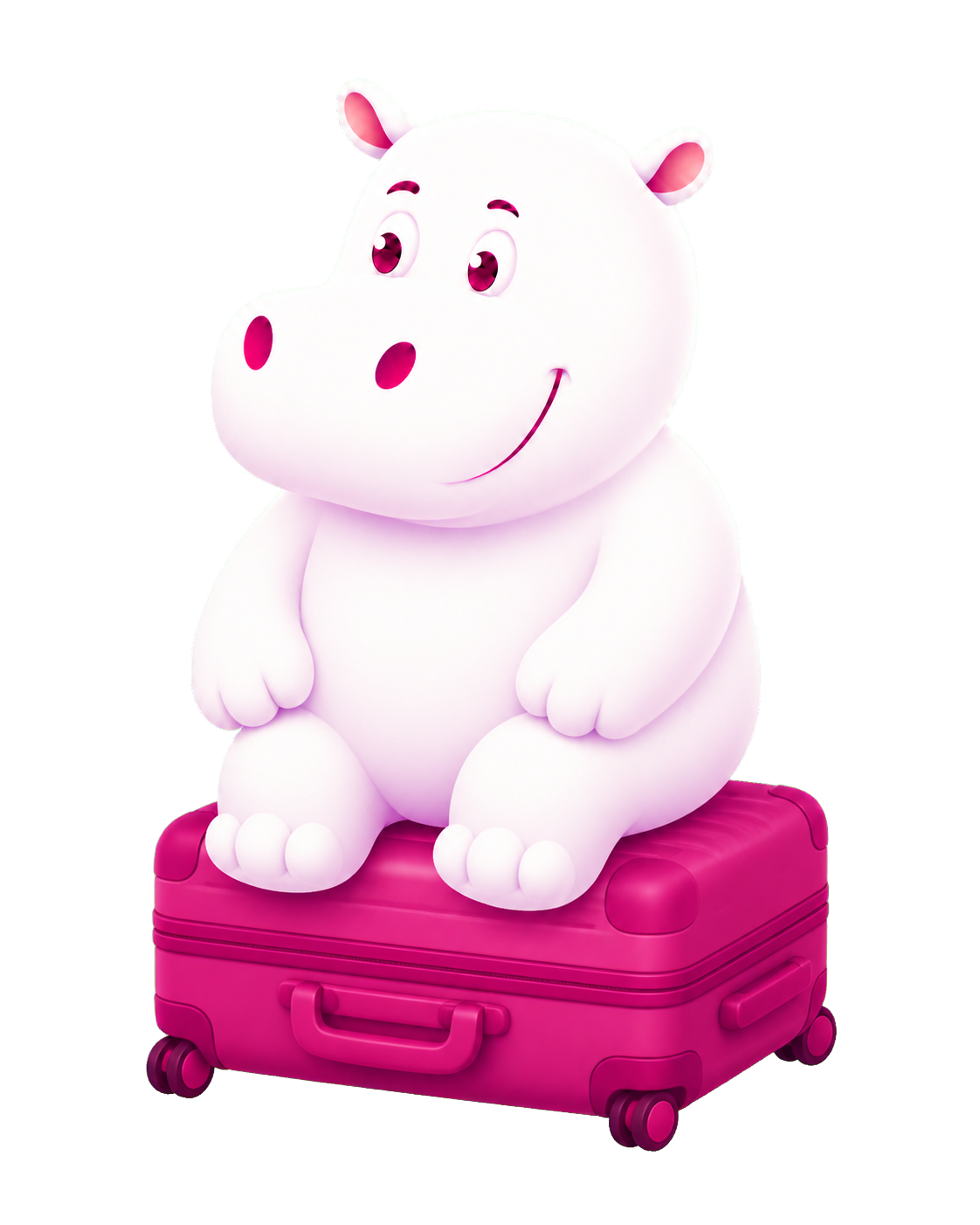Trippo Hippo sitting on his luggage